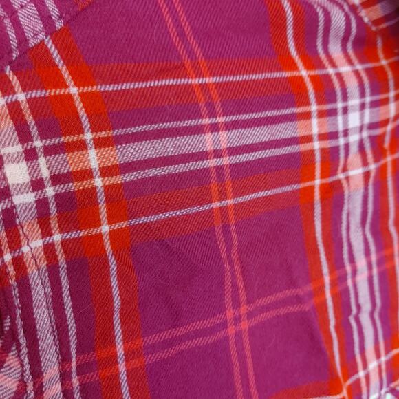 Arizona Jean Co Size Medium M Red Orange Plaid Button Up Long Sleeve Top Shirt - Picture 9 of 10